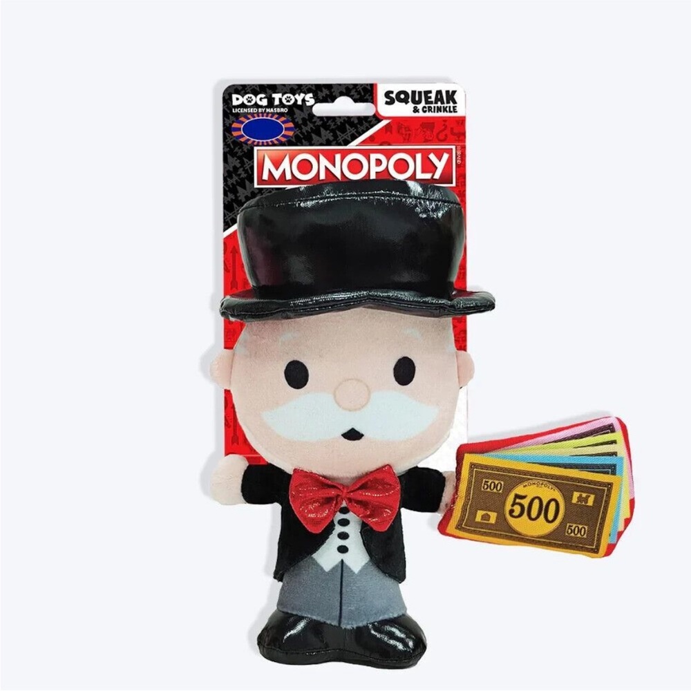 Squeaky Crinkly Dog Chew Toy Hasbro Monopoly Money Banker New